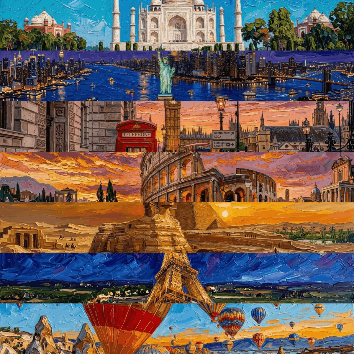 Cappadocia hot air balloons at golden hour impasto oil painting wallpaper shown on laptop and iPhone