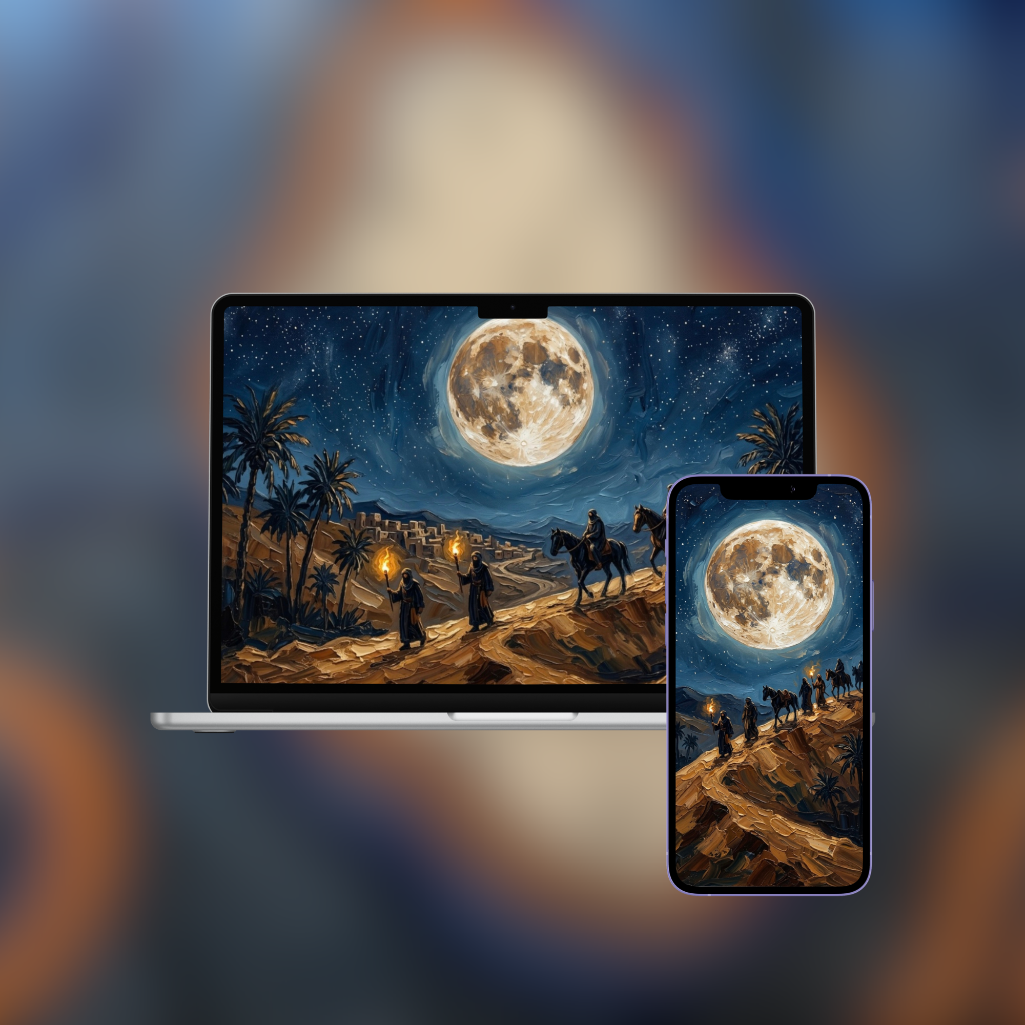 Moonlit Riders on the Ridge — Impasto Wallpaper (iPhone + Desktop)