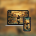 Rider in the Oasis Water — Impasto Wallpaper (iPhone + Desktop)