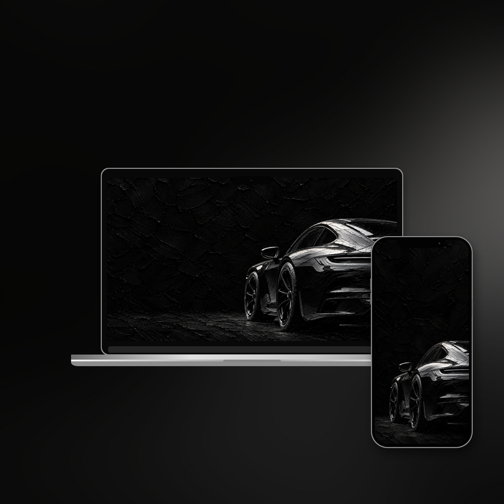 Midnight Arrival impasto wallpaper shown on an iPhone and laptop