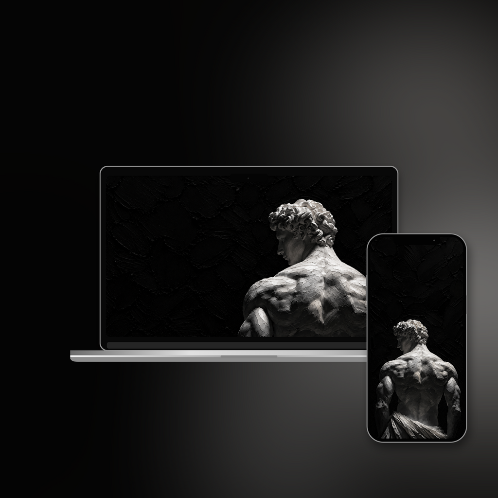 Pride Noir impasto wallpaper shown on an iPhone and laptop