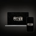 Quiet Wealth impasto wallpaper shown on an iPhone and laptop