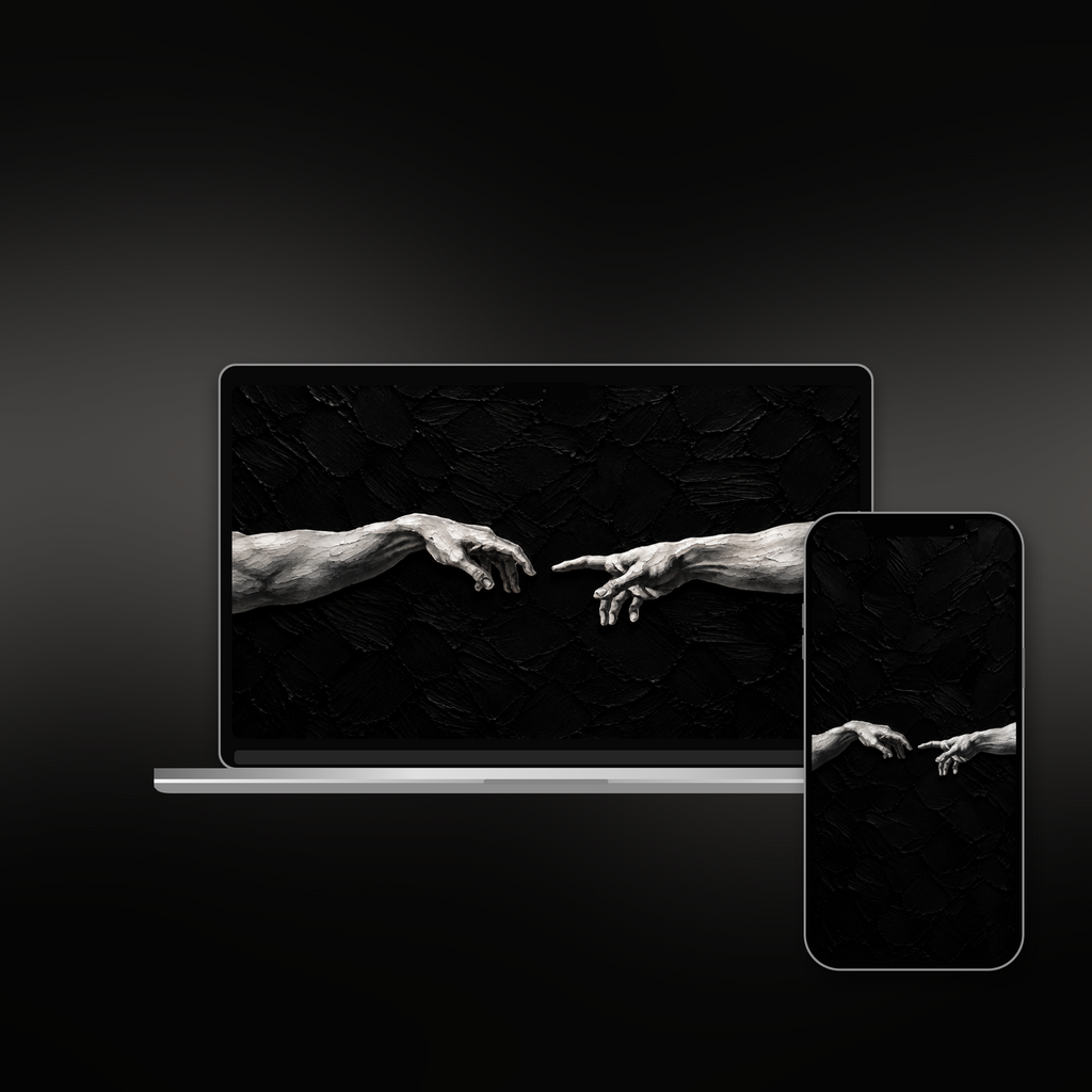 The Connection impasto wallpaper shown on an iPhone and laptop