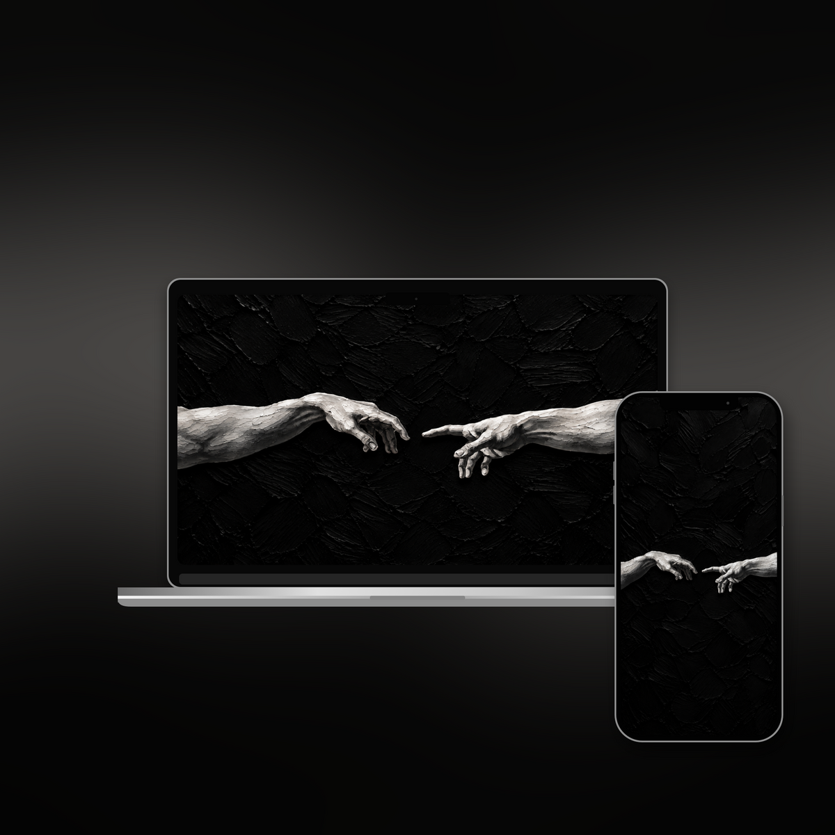 The Connection impasto wallpaper shown on an iPhone and laptop