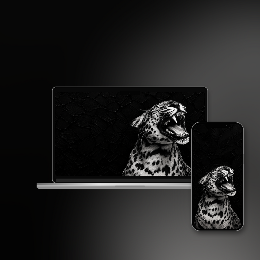 Untamed Noir impasto wallpaper shown on an iPhone and laptop