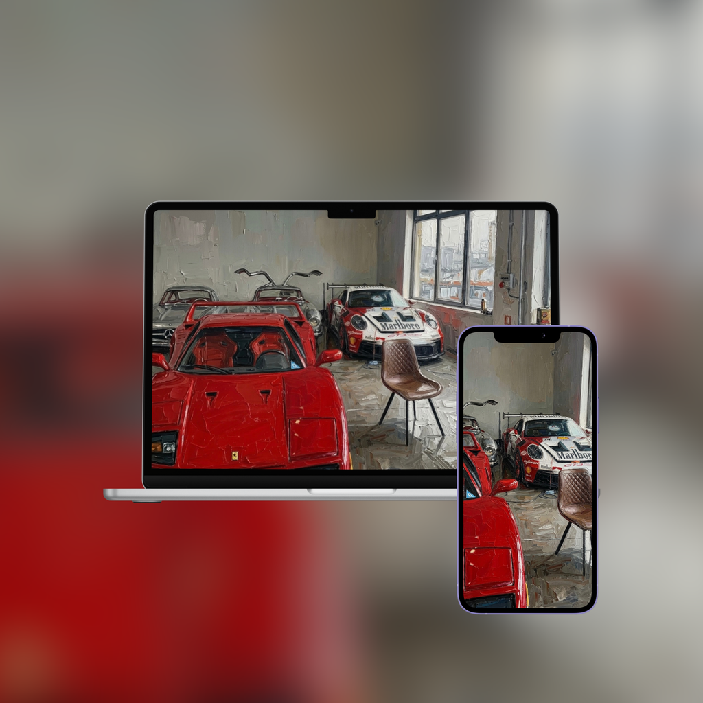 Red Porsche in Garage — Impasto Wallpaper (iPhone + Desktop)