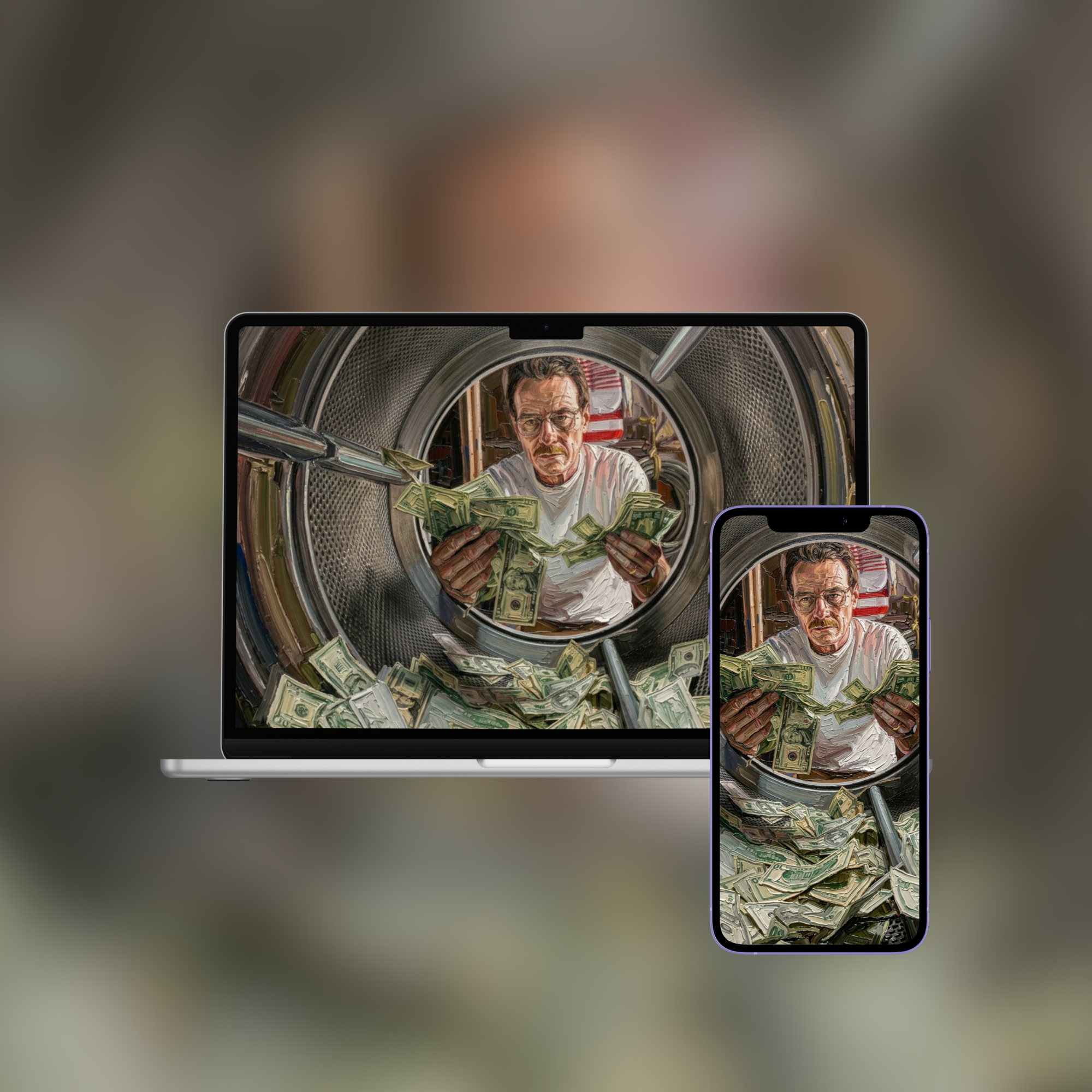 Cash in the Washing Machine — Impasto Wallpaper (iPhone + Desktop)