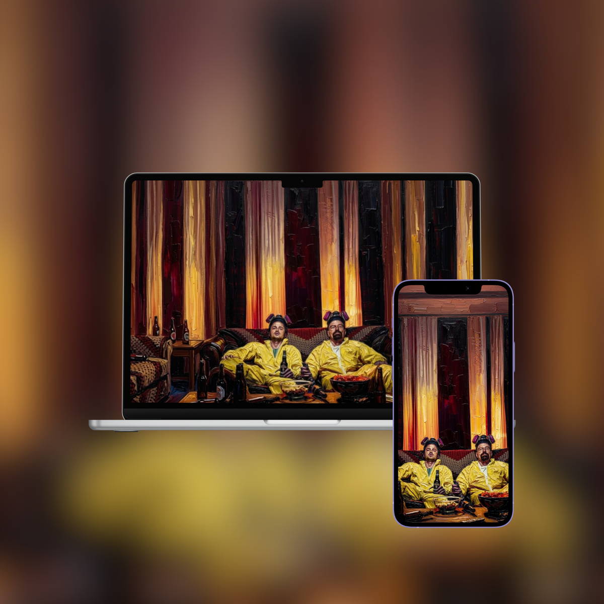 Hazmat Suits on the Couch — Impasto Wallpaper (iPhone + Desktop)